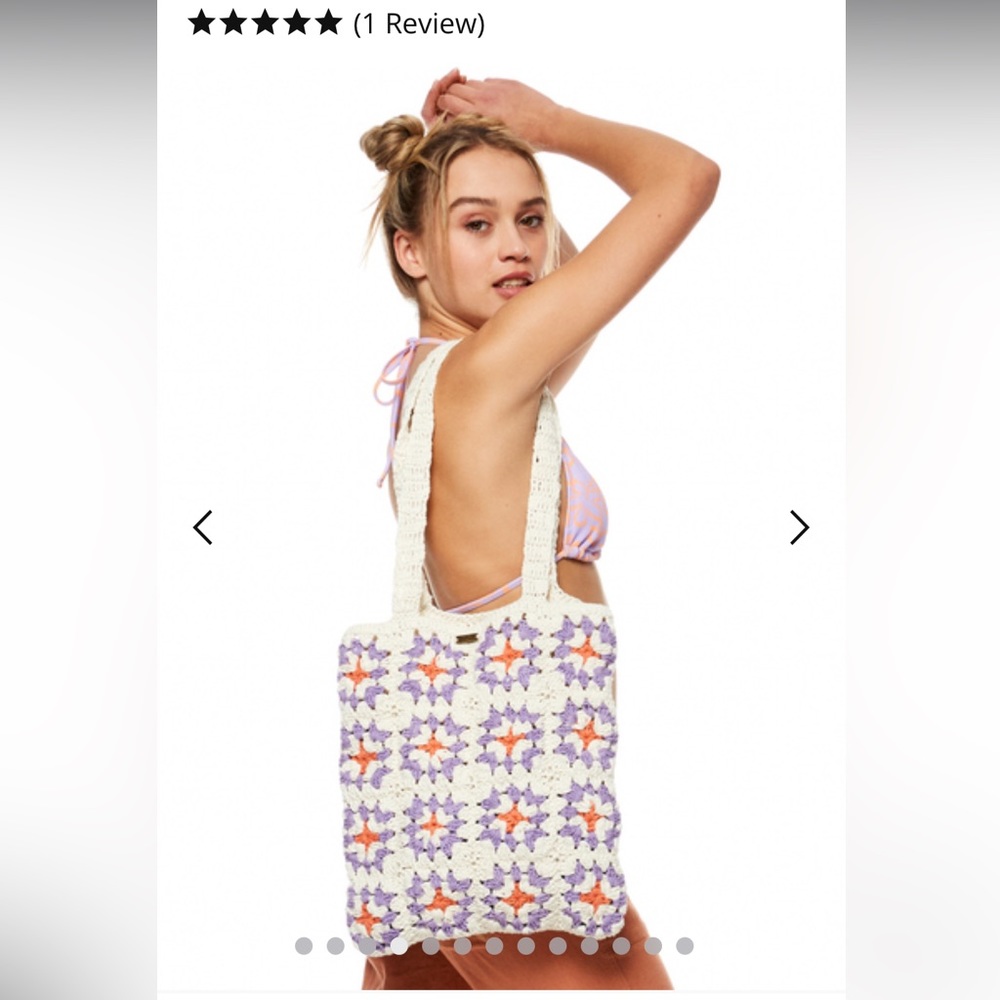 Roxy Cream Crochet Tote with Purple and Orange Flower Motifs - Picture 3 of 5